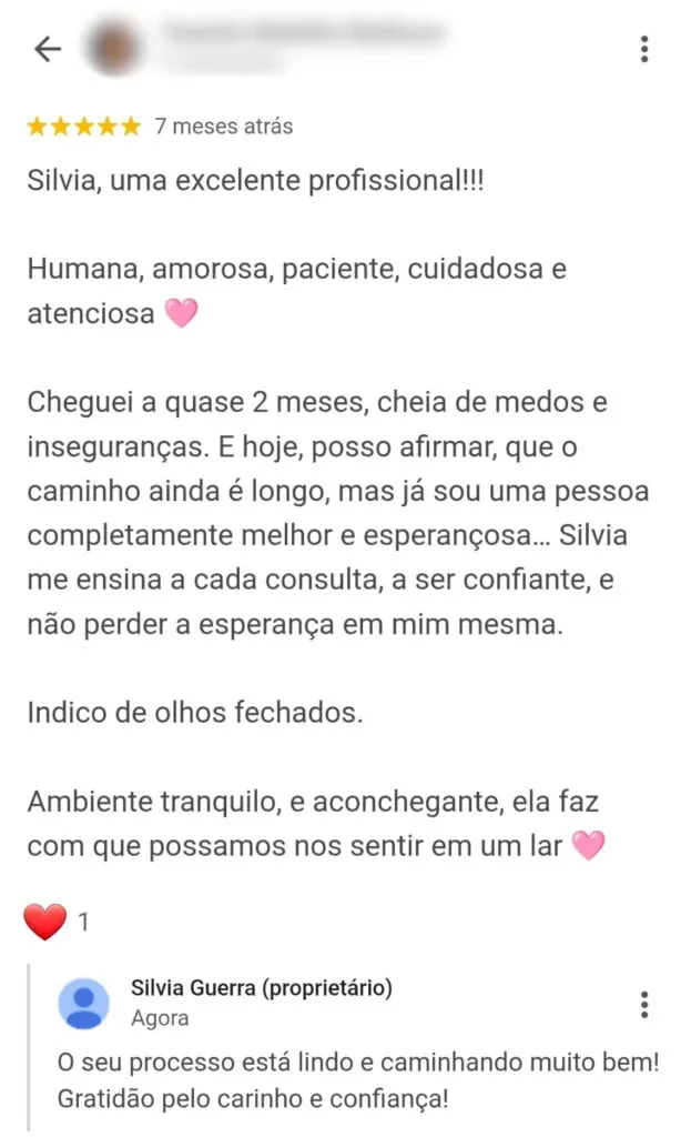 Depoimento de paciente - Google Reviews