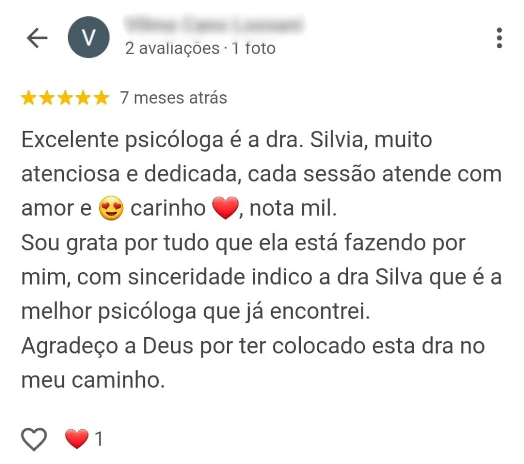 Depoimento de paciente - Google Reviews